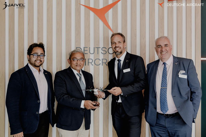 From Right:
Dave Jackson (CEO – Deutsche Aircraft),
Nico Neumann (COO – Deutsche Aircraft),
Vipul Vachhani (Founder & CEO – Jaivel),
Jay Vachhani (Associate – Executive Office)