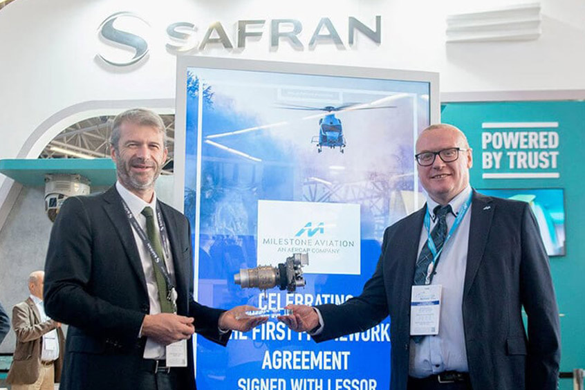 Safran Helicopter Engines CEO Cédric Goubet and Milestone CEO Pat Sheedy.