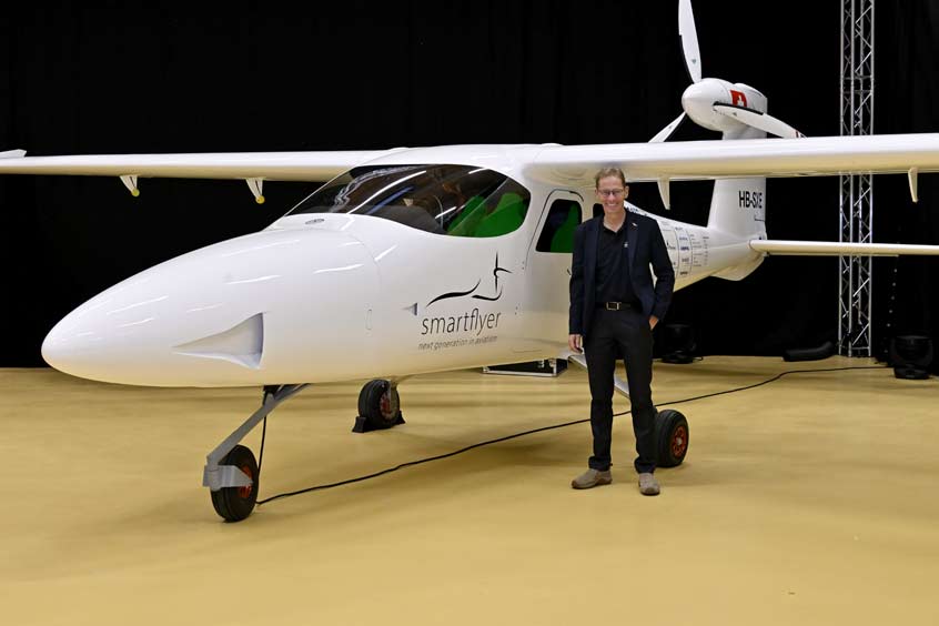 CEO Rolf Stuber with the Smartflyer SFX1 prototype.