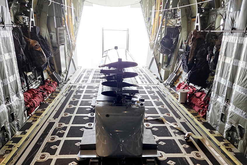 A Silent Arrow GD-2000 carrying a 1,000-pound payload is loaded aboard an MC-130J for deployment in the INDOPACOM AOR with a United States partner nation.