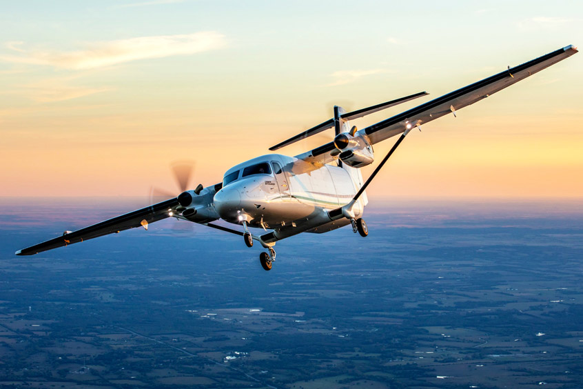 The aircraft is powered by two wing-mounted Pratt & Whitney Canada PT6A-65SC turboprop engines and features the McCauley Propeller C779, a heavy-duty and reliable 110-inch aluminium four-blade propeller.